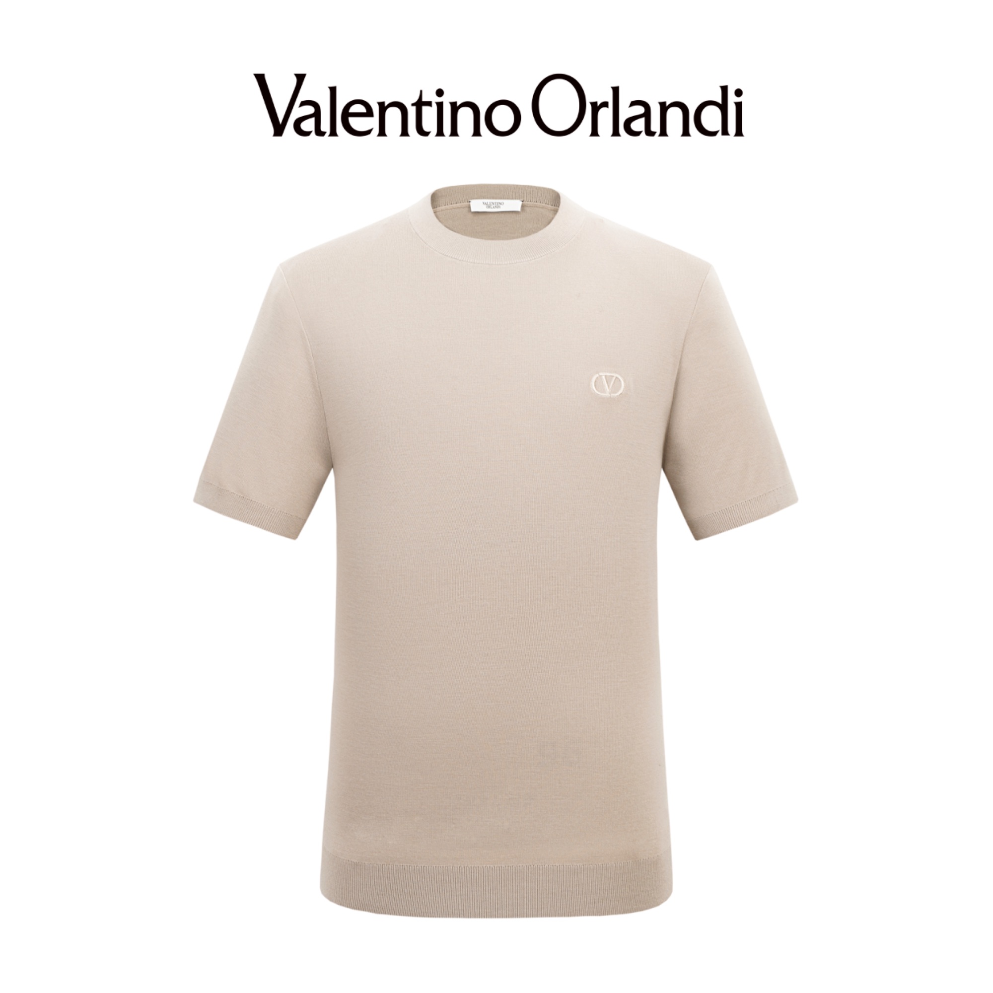 Valentino orlandi男士秋冬A版时尚刺绣小标绵羊毛短袖T恤羊毛衫