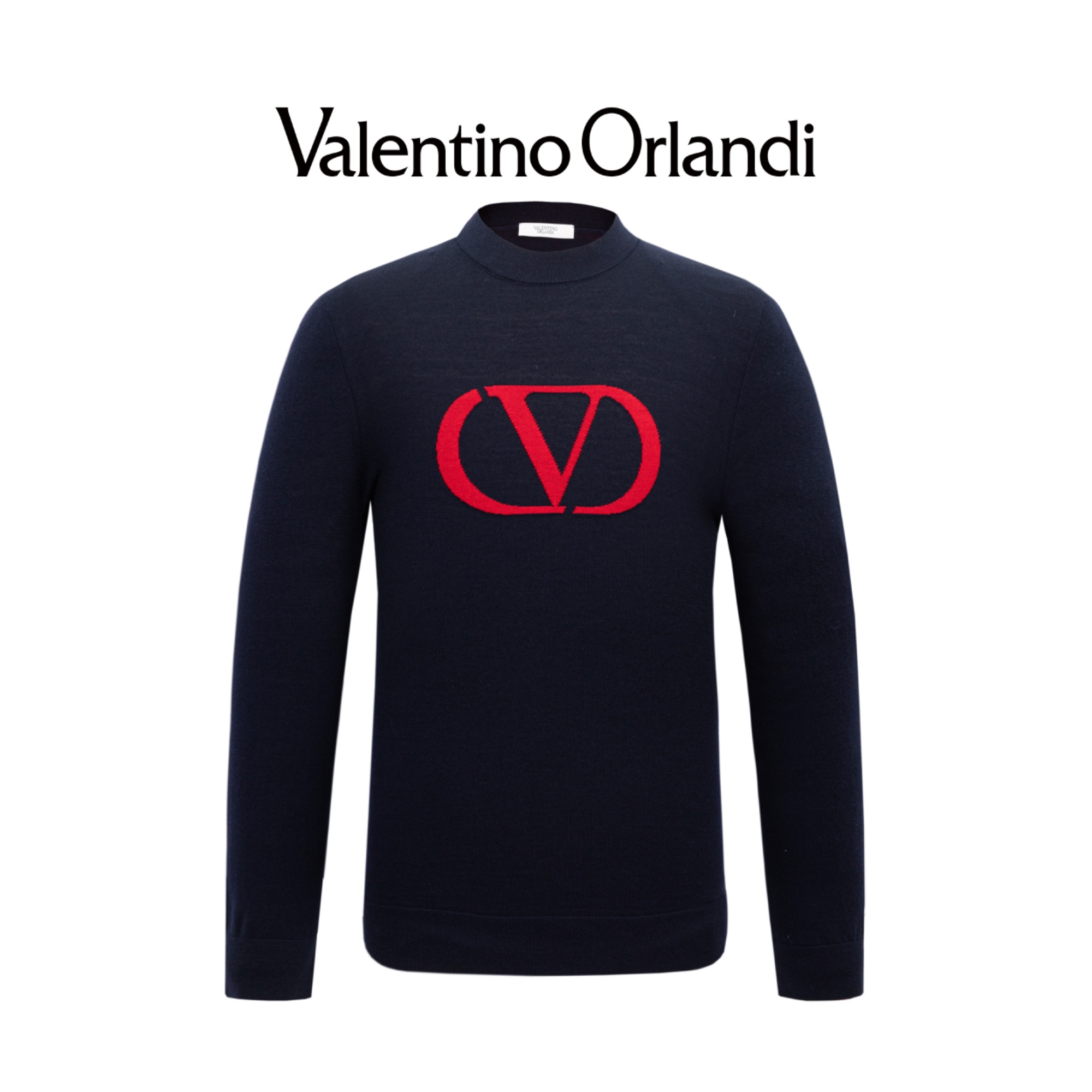Valentino orlandi男士秋冬A版时尚百搭撞色logo绵羊毛针织毛衣