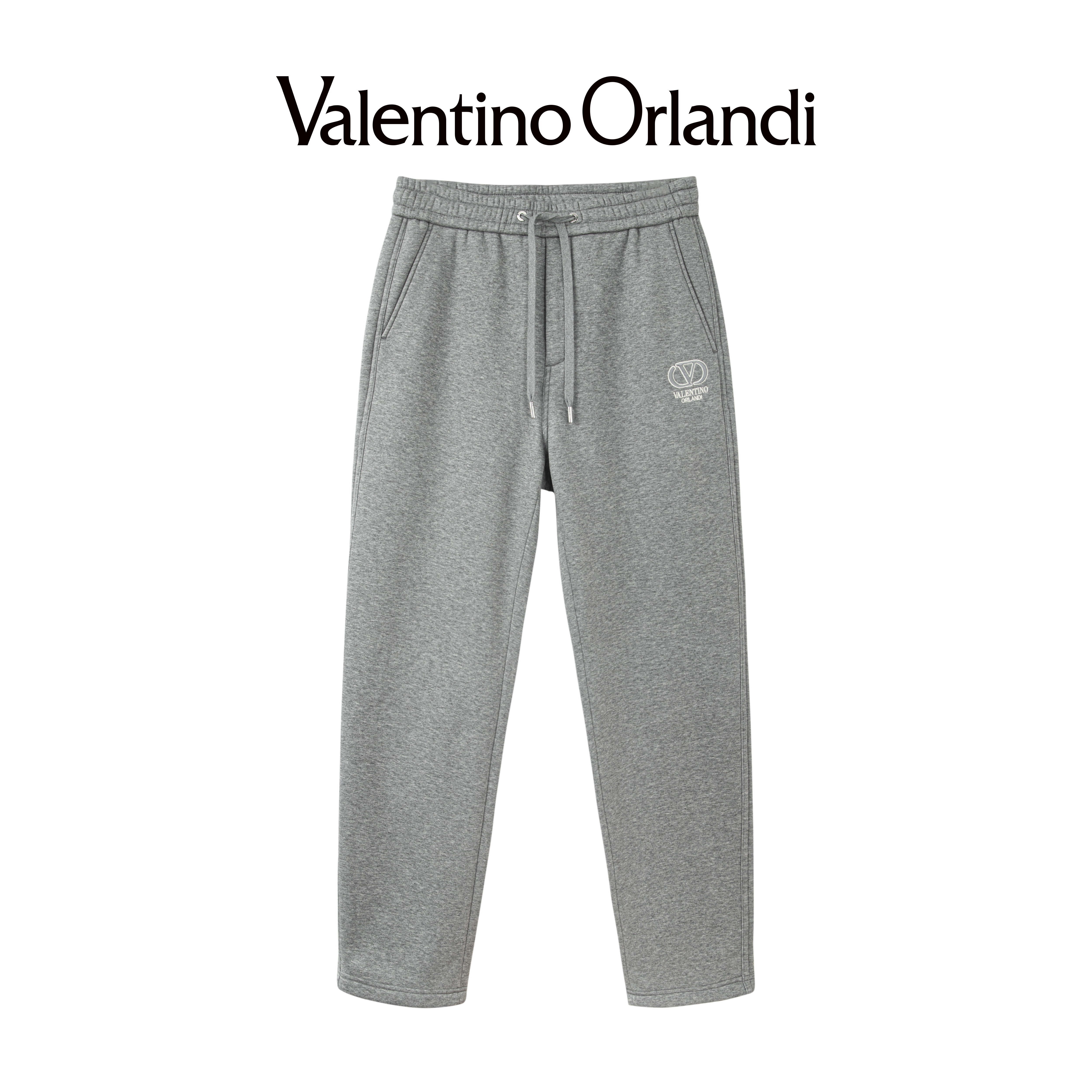 Valentino orlandi男士秋冬B版时尚百搭撞色字母刺绣加绒休闲长裤