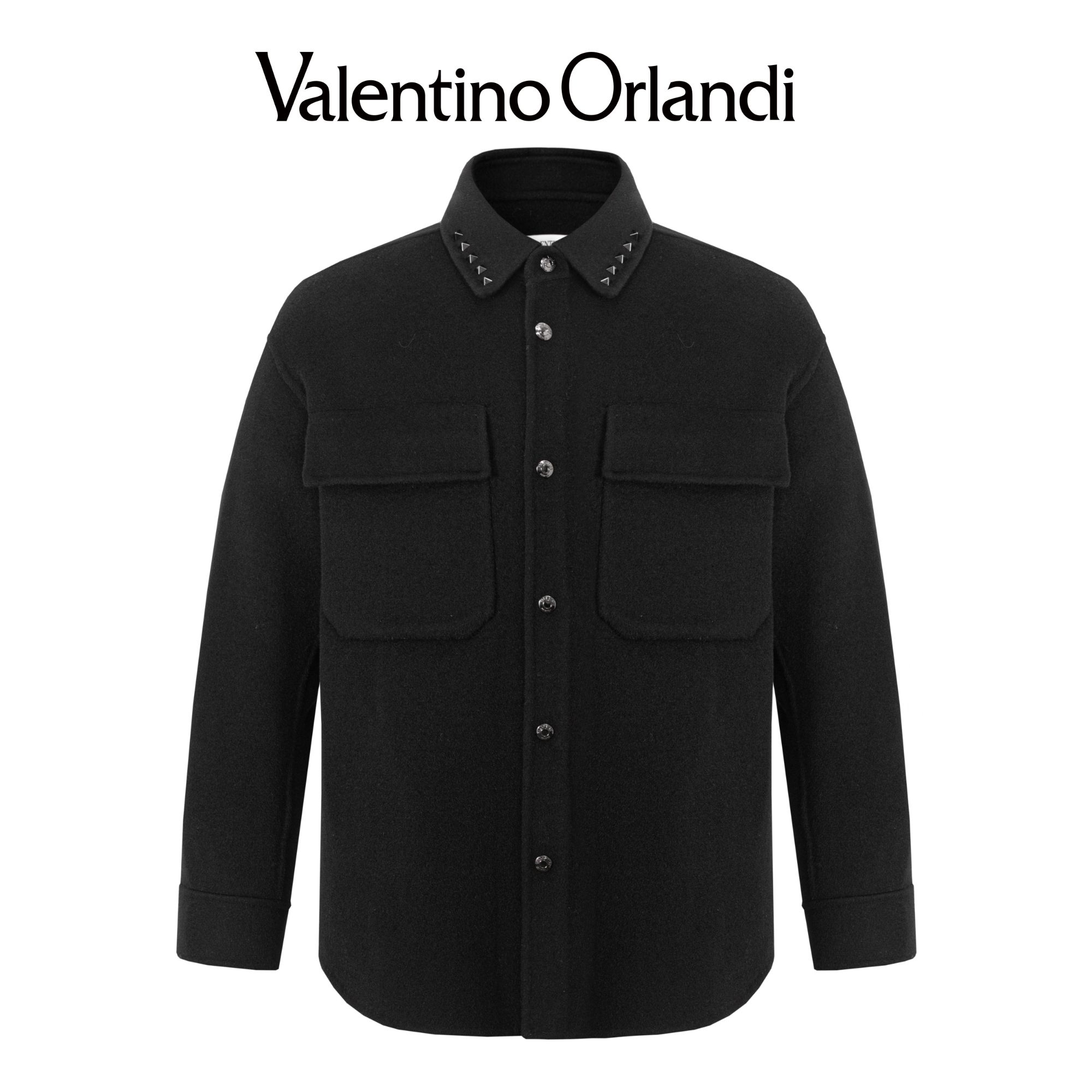 Valentino orlandi男士秋冬A版时尚金属铆钉绵羊毛毛呢外套大衣