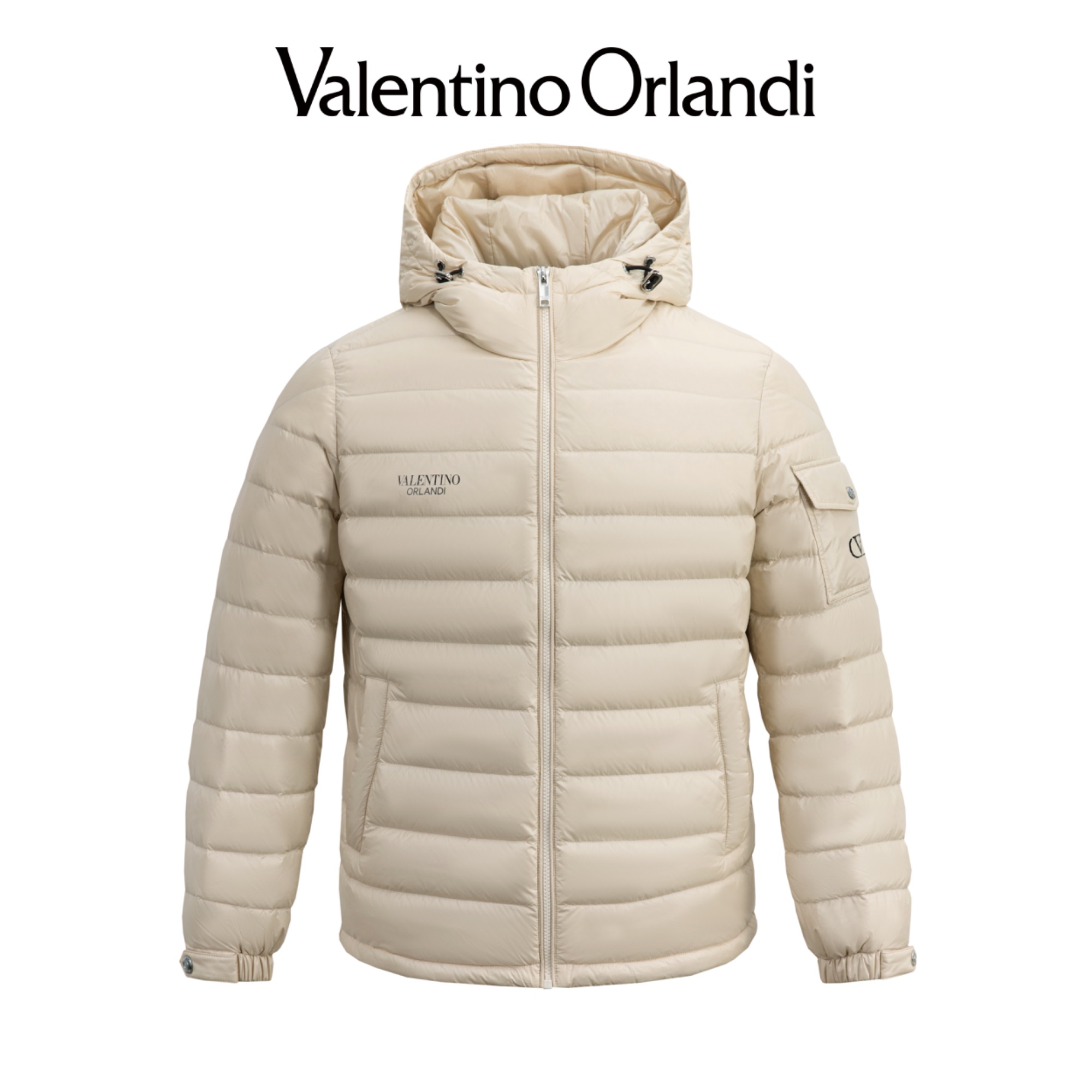 Valentino orlandi男士冬季B版时尚百搭亮面字母印花连帽羽绒服