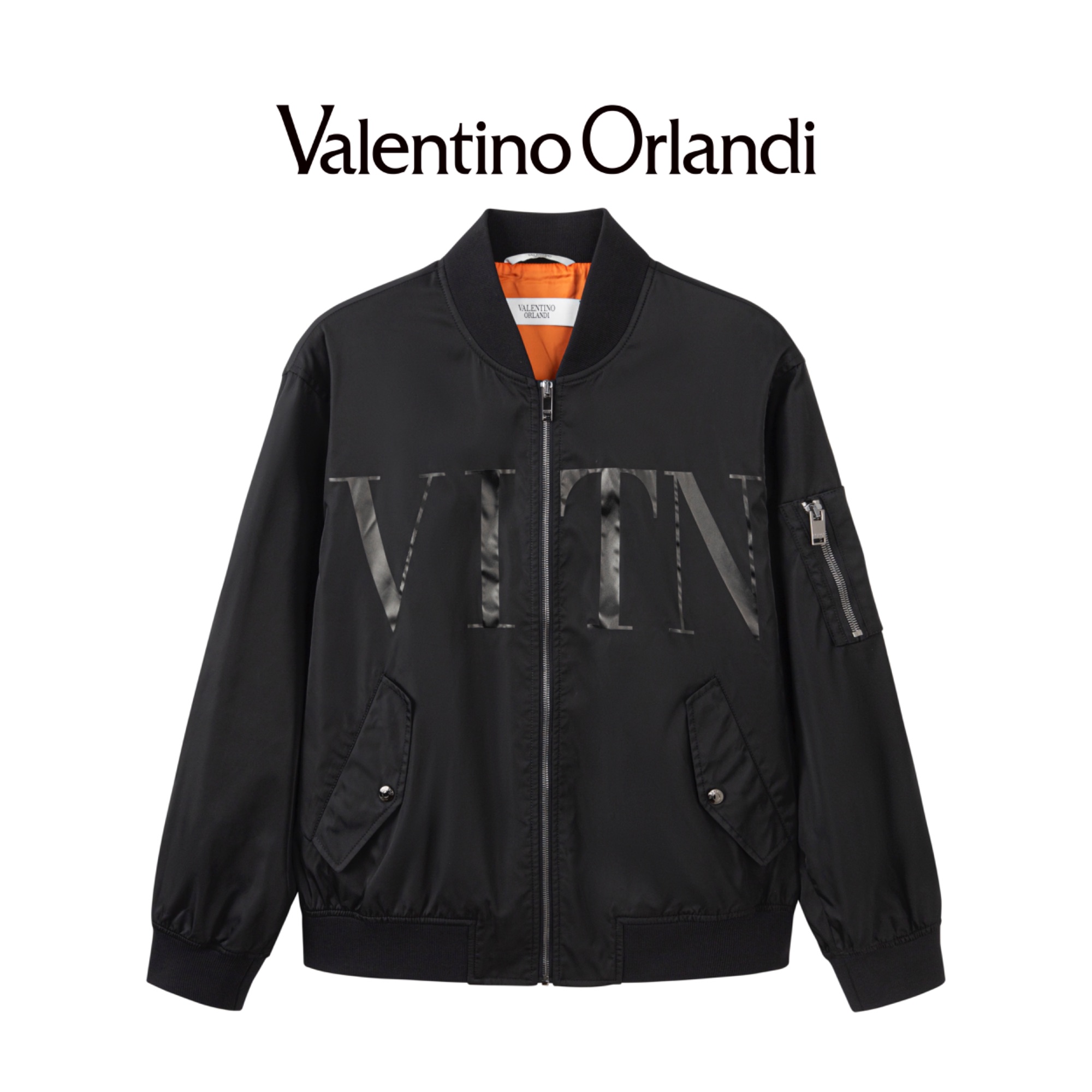 Valentino orlandi男士春秋B版时尚百搭暗纹印花飞行员夹克外套