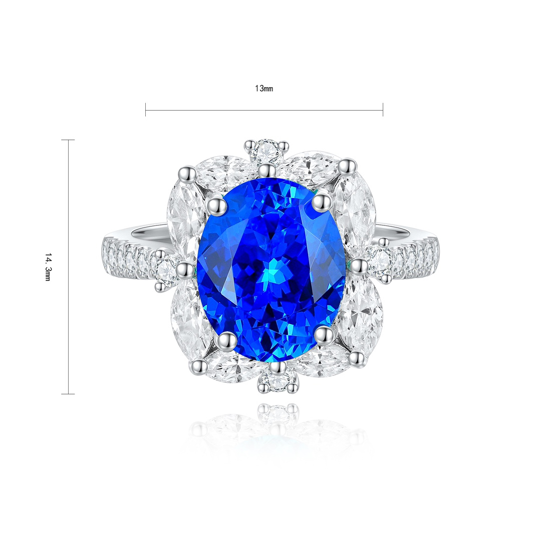 合成尖晶石泽纬珠宝 | 3.17ct培育钴尖晶戒指 | 银镀金