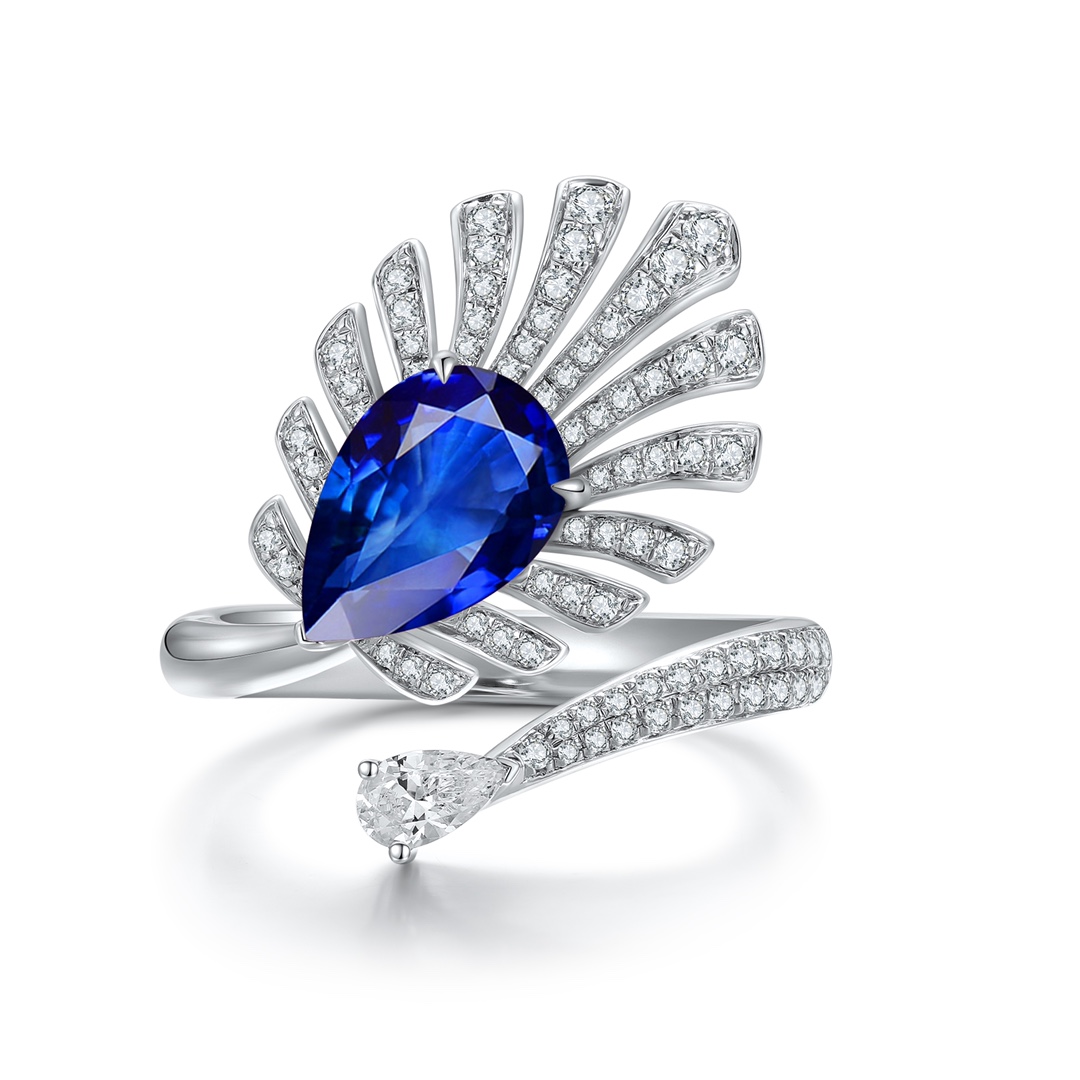 培育蓝宝石培育蓝宝石泽纬珠宝丨2.89ct 培育蓝宝戒指 丨银镀金