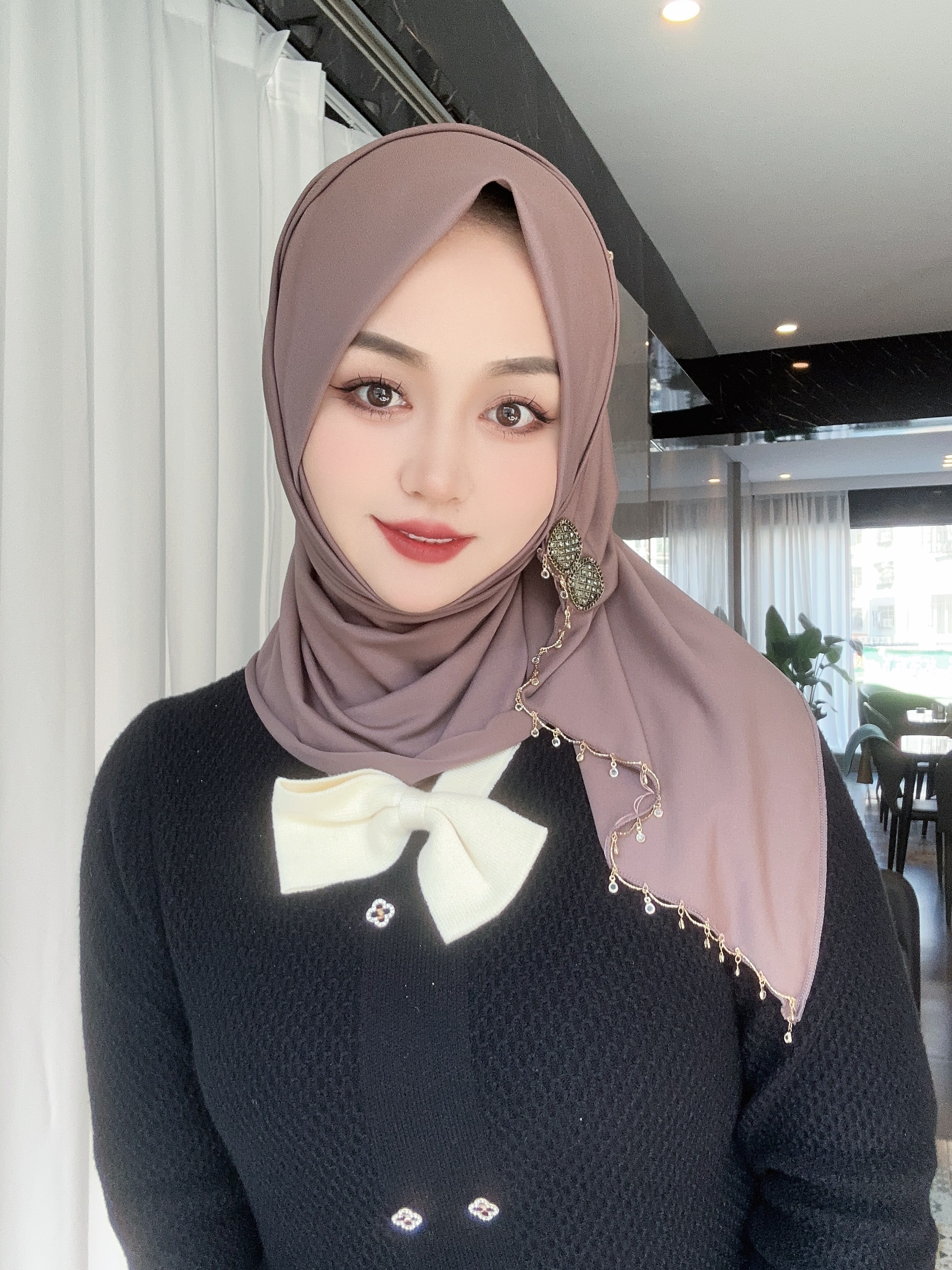 【韩冰福利】秋冬新款手工链条褶皱绕巾（星河）简单方便纱巾