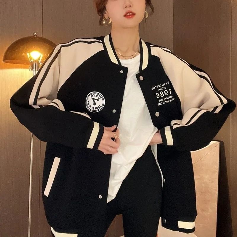 【粉丝专享】卫衣女棒球领纽扣春秋中长款宽松韩版大码外套627