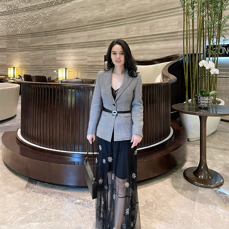 JADE SHADW/翡翠影粗花呢短款千鸟格时尚西装外套女2024秋冬新款