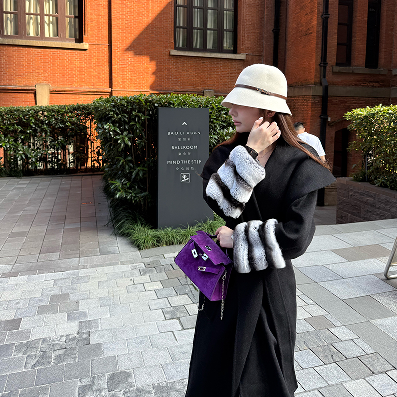 CAROL HE【殿堂级龙猫】大衣双面羊绒大翻领中长款外套