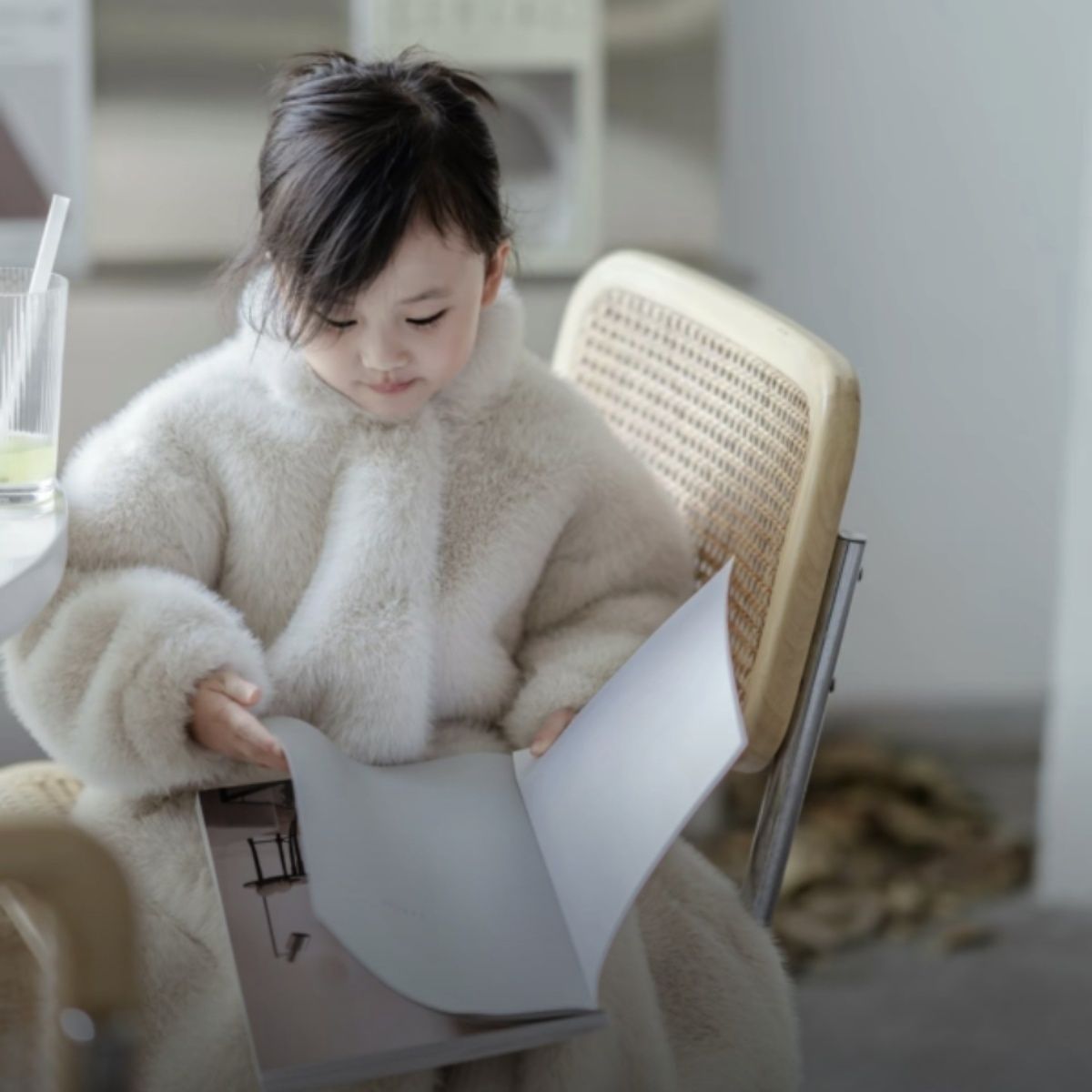 新品巴拉巴拉2023冬水貂毛女童仿皮草外套加厚保暖皮毛一体中长款
