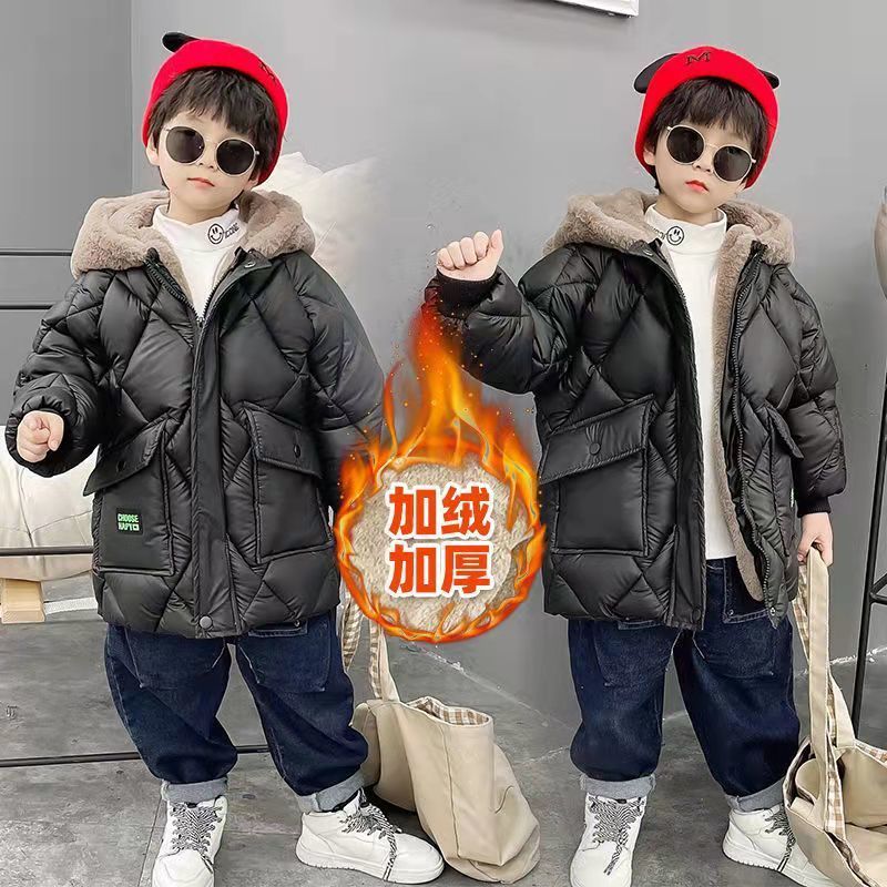 新品巴拉巴拉宝宝免洗羽绒服服男童小羊皮棉衣2023冬季儿童棉袄中