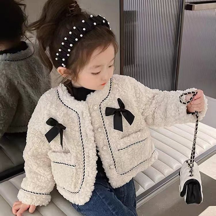 新品巴拉巴拉女童外套秋冬款2023新款洋气女宝毛毛外套深秋加厚小