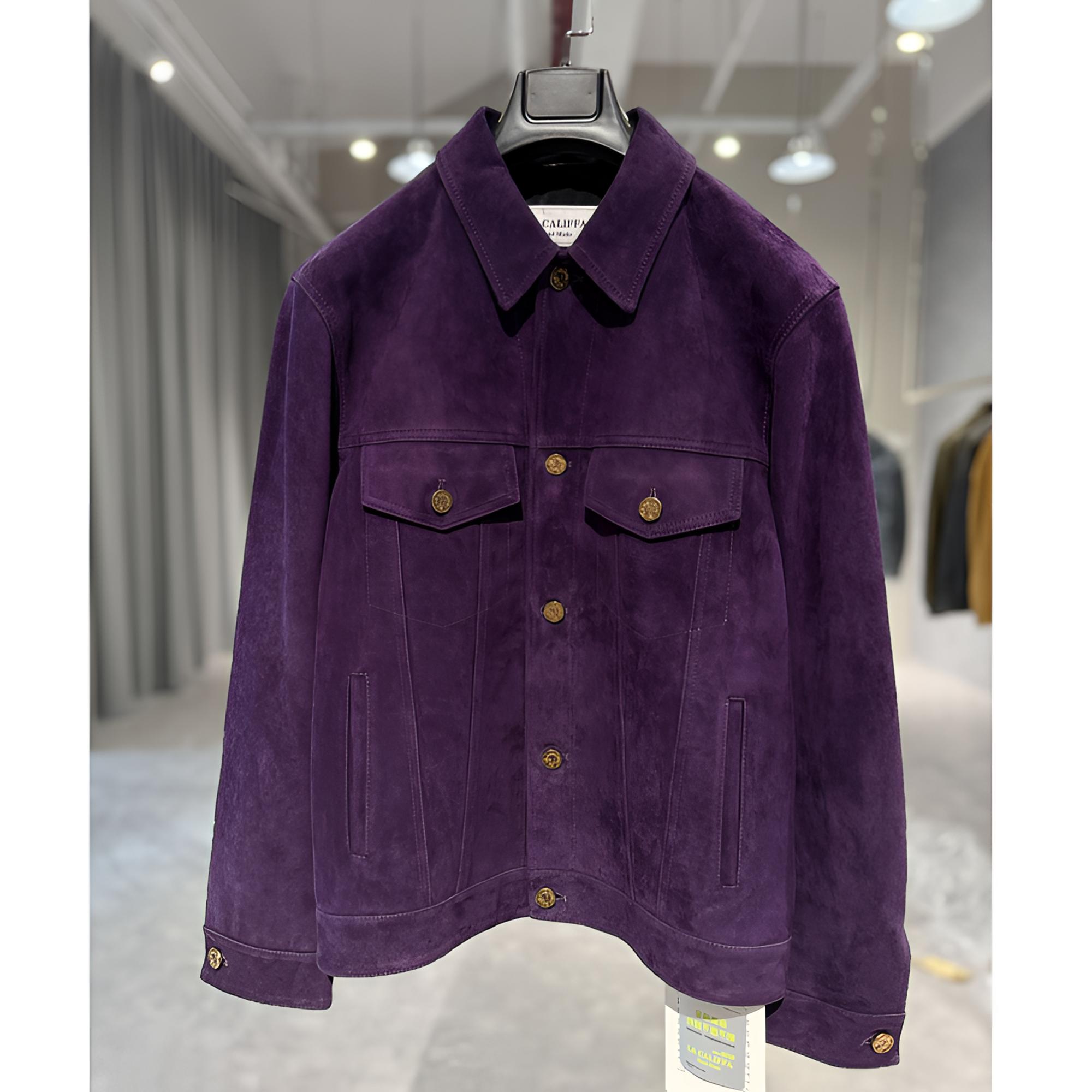 LA CALIFFA“贵气紫色勋章” 微宽松 立体剪裁 翻毛羊皮 牛仔夹克