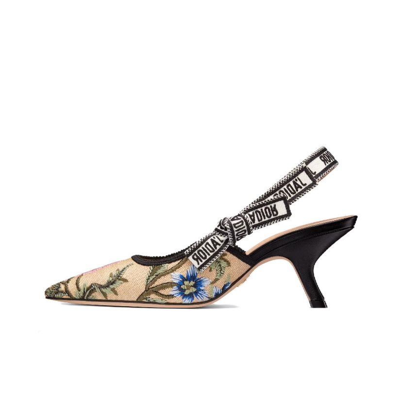 全新未使用 DIOR/迪奥 J’Adior米色刺绣花卉尖头小猫高跟凉鞋36码