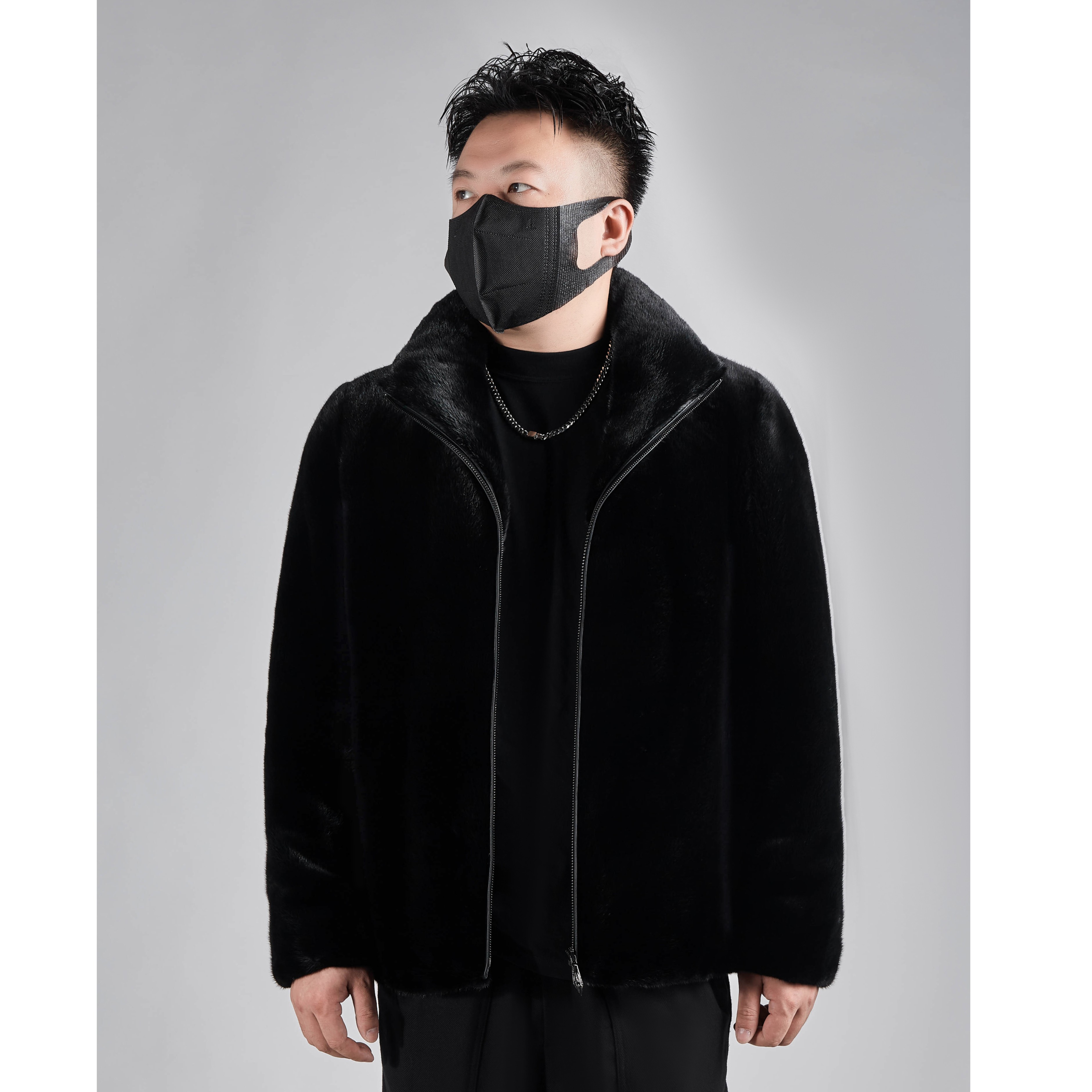 {哥尔墨}-宝嘉美倒毛燕子领 YKK拉链 水貂皮整貂冬季时尚休闲男装