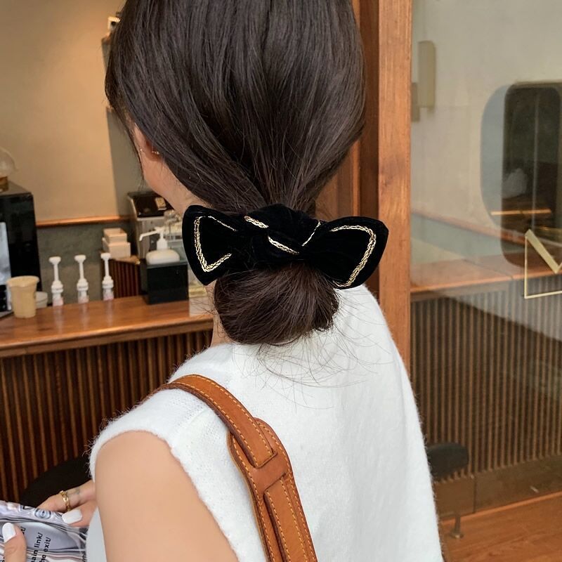 婉之恋 非金属发饰 网红同款金丝绒蝴蝶结高颜值复古布艺发圈发绳