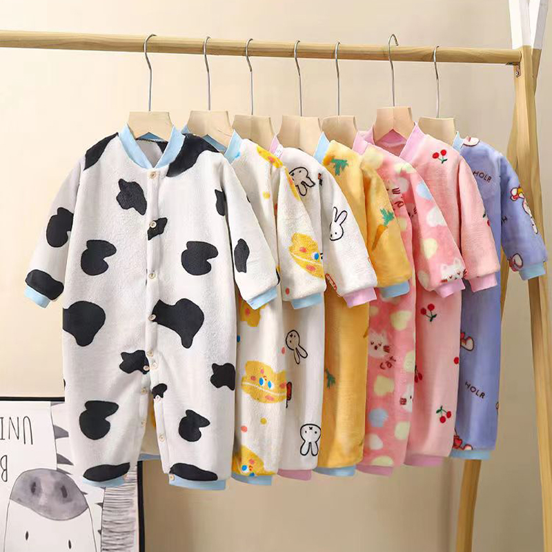 婴儿连体衣开档秋冬款男女宝宝罩棉衣睡衣冬季加绒加厚儿童法拉绒