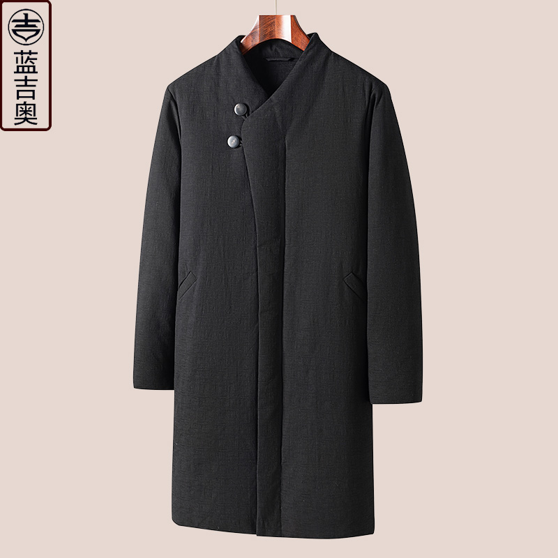 中青年男士冬季中长款棉麻羽绒服中式男装汉服居士禅服中国风外套