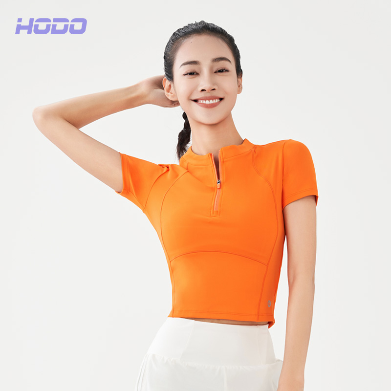 Hodo/红豆上衣显瘦运动瑜伽时尚户外清爽高弹裸感夏季透气半拉链