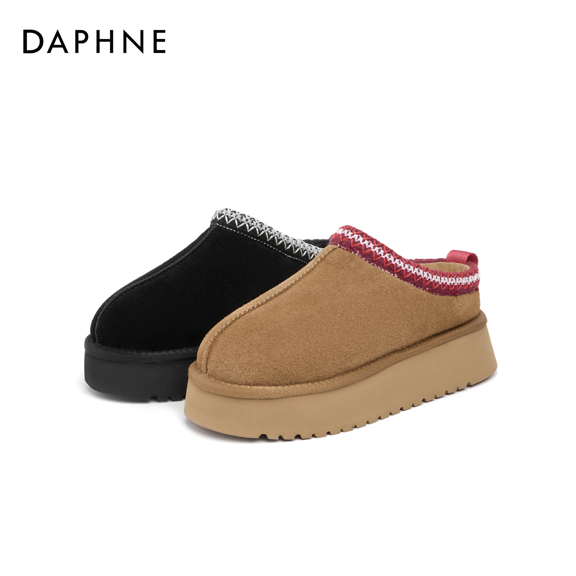 Daphne/达芙妮雪地靴女防滑加厚棉鞋新款冬季加绒厚底女靴X