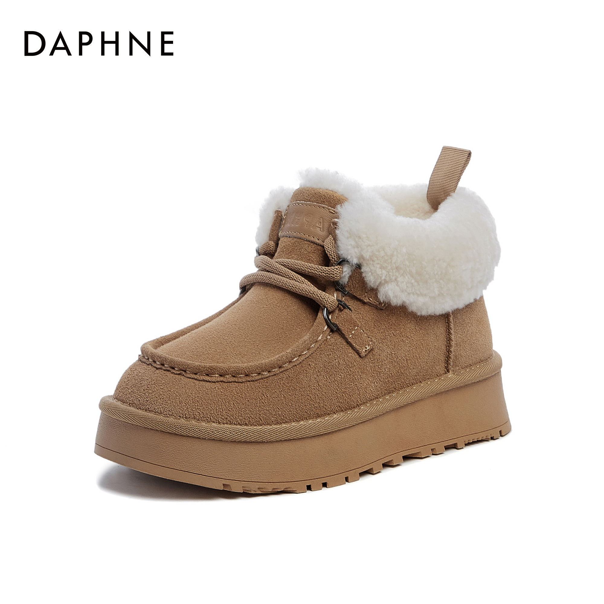 Daphne/达芙妮加绒雪地靴冬季新款百搭休闲保暖厚底雪地靴X