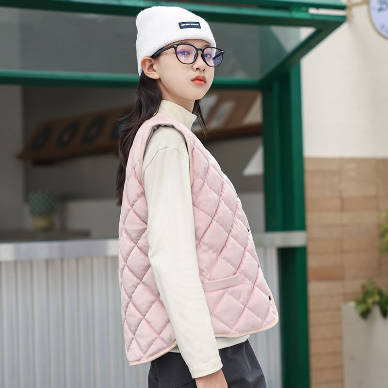 儿童马甲女童秋冬中大童外套加绒加厚马夹冬女孩男童背女大童马甲