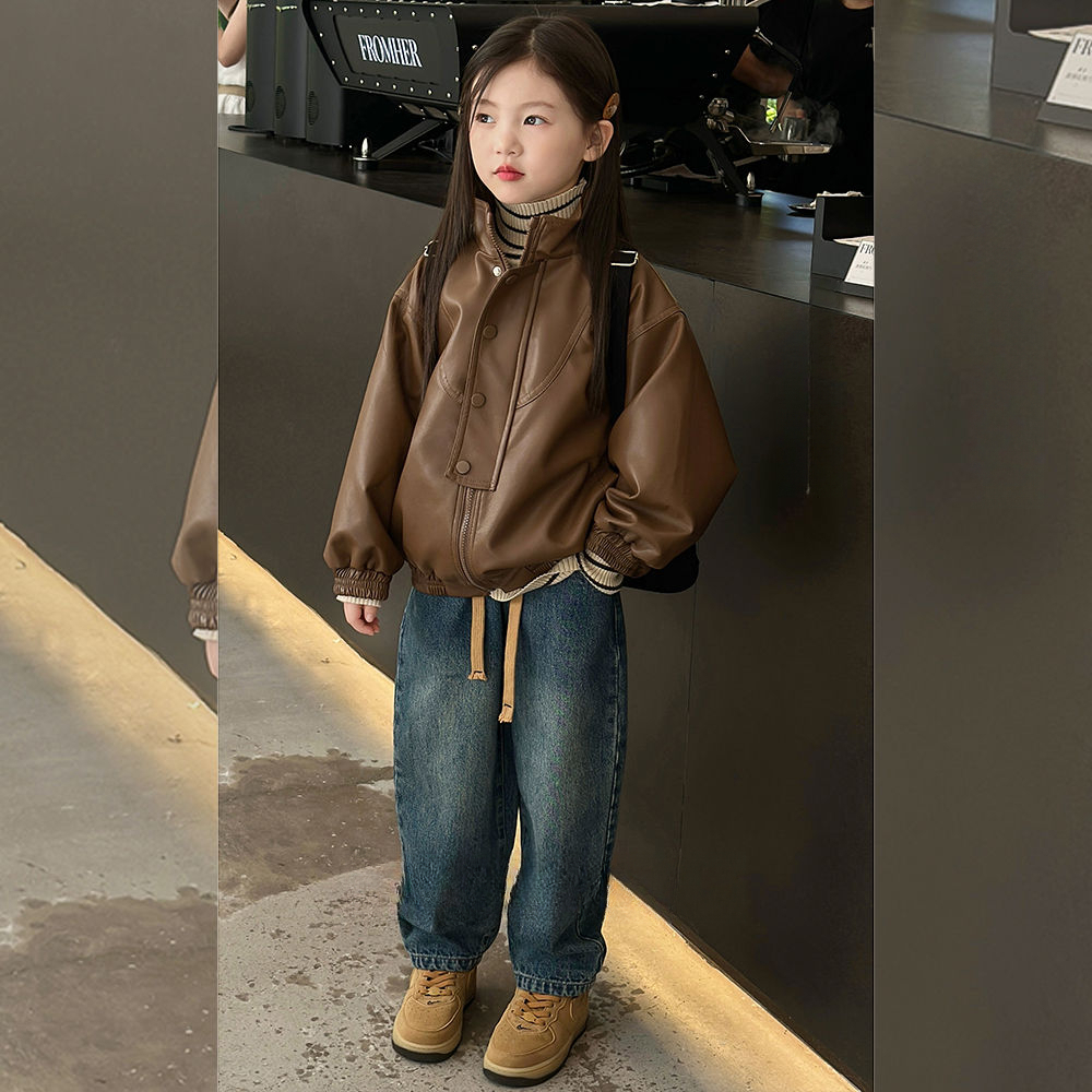 女童冬款保暖2023韩系潮款中大童儿童皮衣夹克加厚洋气潮短款