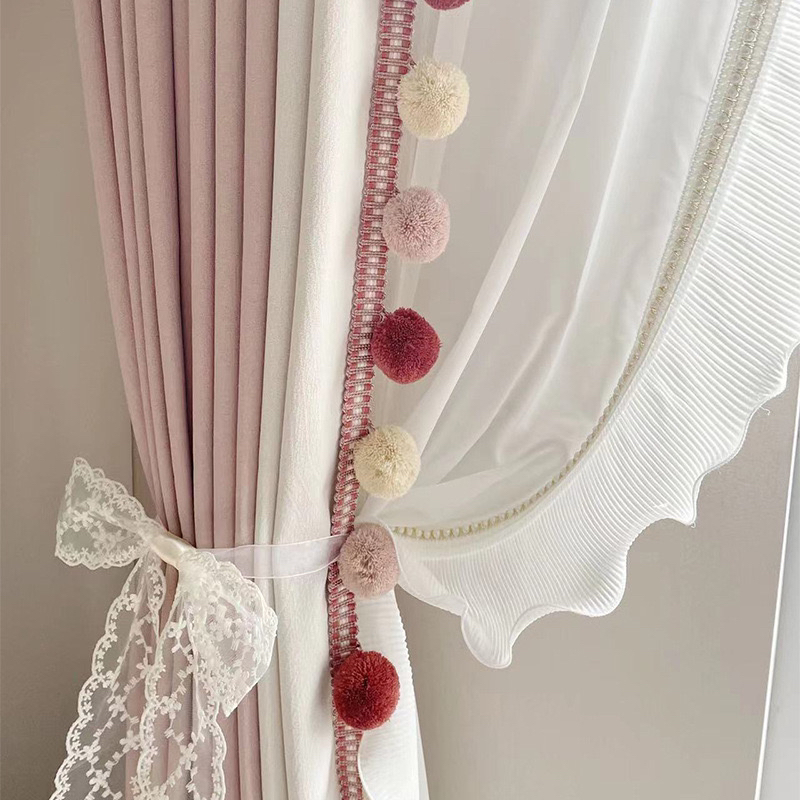 法式雪尼尔窗帘客厅卧室飘窗阳台毛球少女儿童童趣面料成品批发 