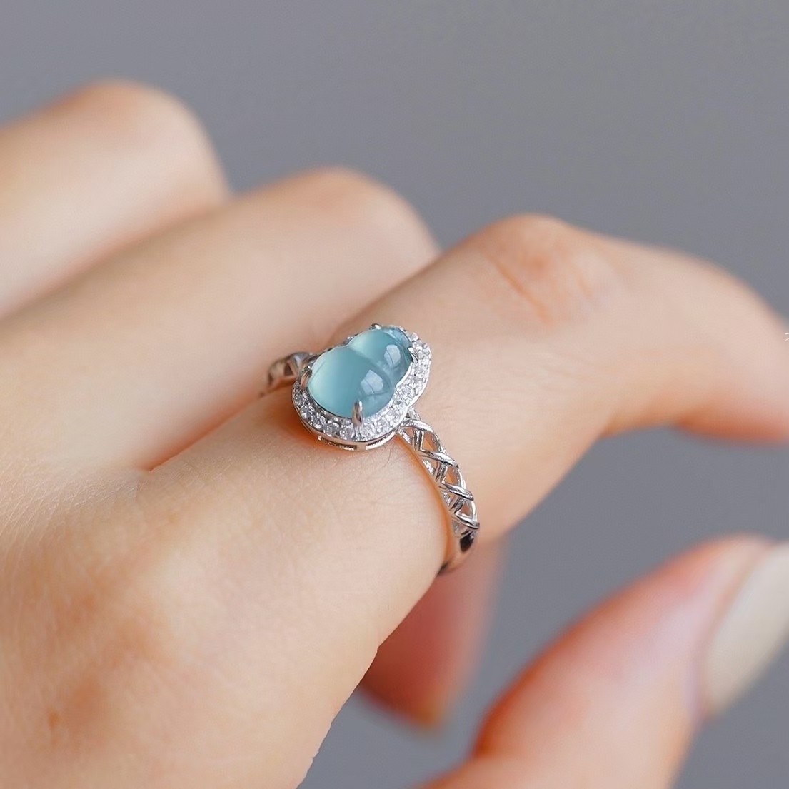 冰透翡翠葫芦开口戒指（多样性发一件）DZ-1180