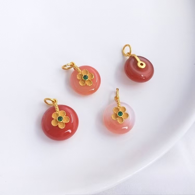 盐源玛瑙平安扣五瓣花吊坠（多样性发一件）DZ-1292