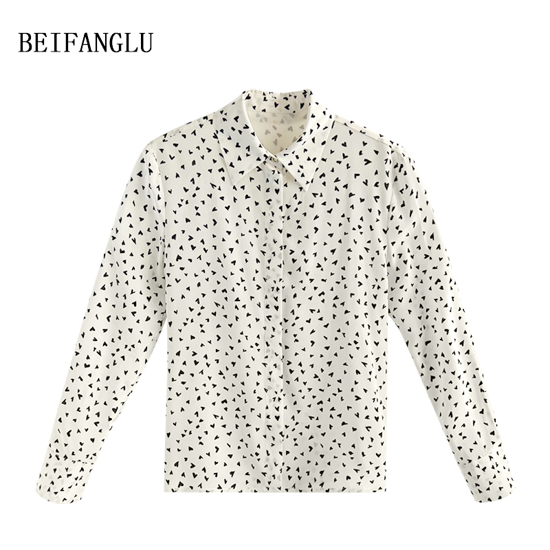 北方鹿【轻奢线！真丝双绉缎】法式经典黑白爱心印花衬衫女25501