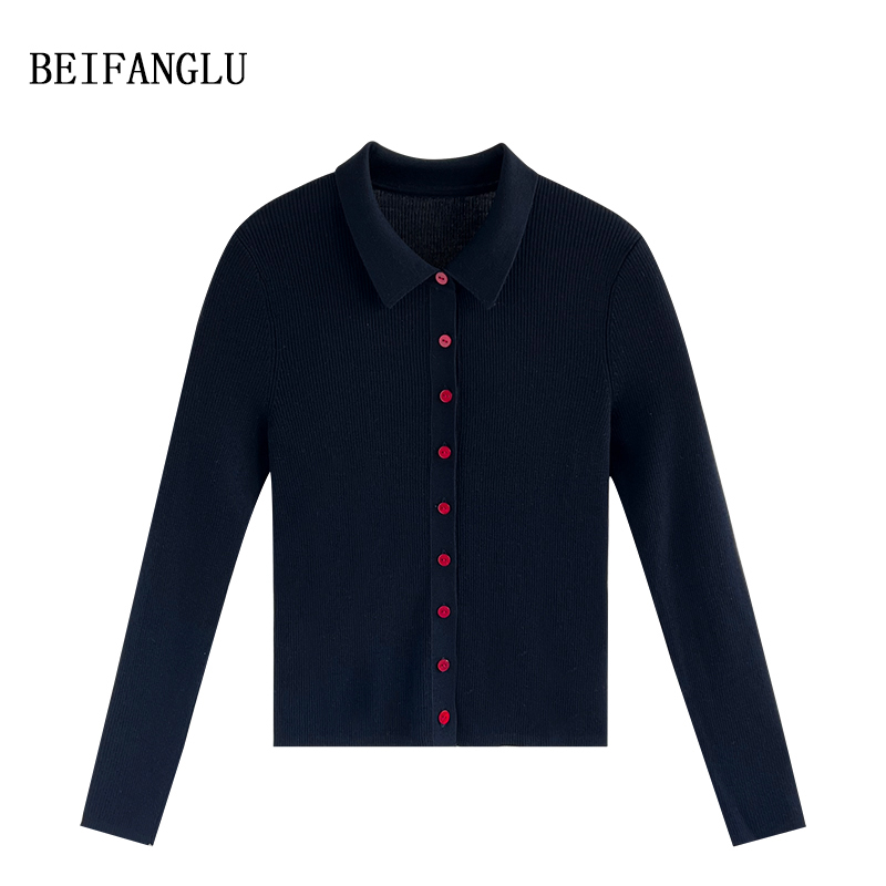 北方鹿【100%可机洗精纺羊毛】气质POLO领坑条针织衫6286