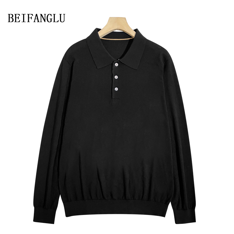 北方鹿 男士精纺细织羊毛翻领薄内搭亲肤针织衫休闲百搭秋冬8108