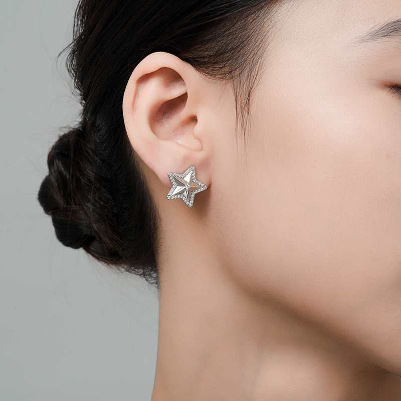 苿默 925银耳饰 五角星耳钉镶嵌耳饰百搭简约气质女个性设计感