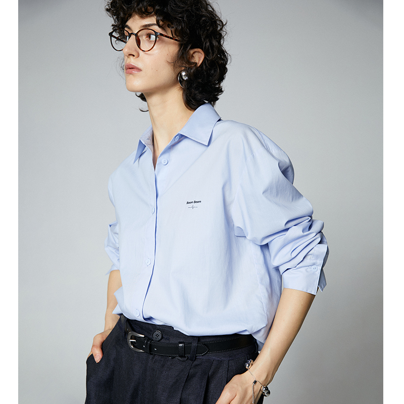 INFFTRU【心跳衬衫】岛国定制莱赛尔混纺绣花长袖衬衫女