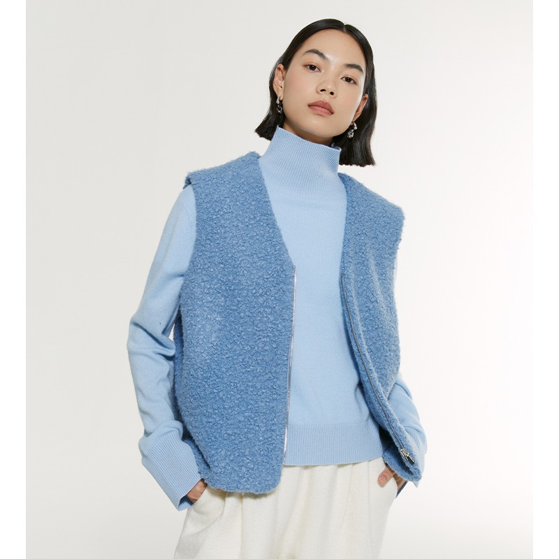 INFFTRU｜【雪乡马甲】 V领开衫马甲外套女 仿羊毛圈圈复古双面马夹