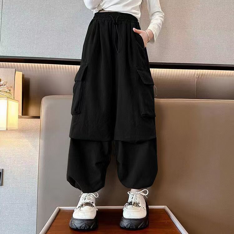 女童工装裤秋冬款2023儿童裤子休闲裤加绒款中大童裤子