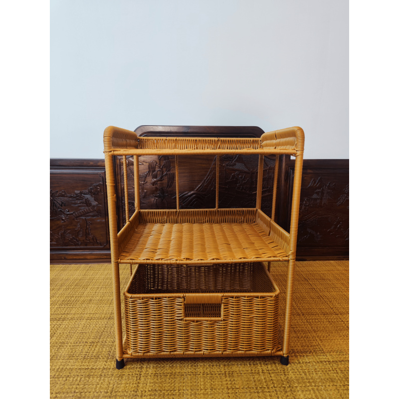 手工编织三层置物架柜储物架家用阳台床头柜书架收纳架40*30*52
