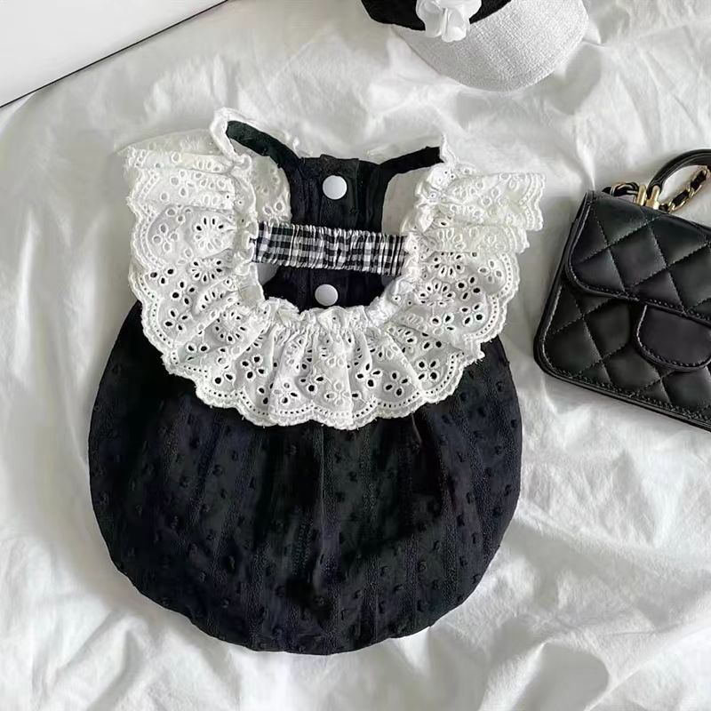春夏季连衣裙宠物衣服狗狗黑白蕾丝裙熊博美猫咪比熊薄款公主洋气
