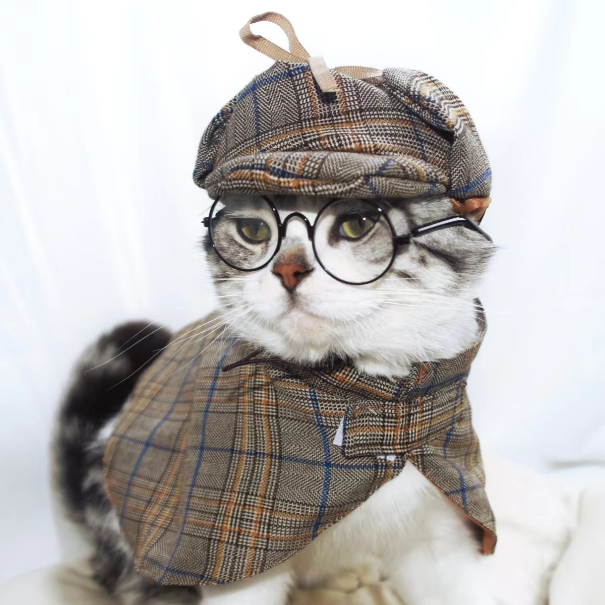 宠物探险福尔摩斯斗篷侦探帽子斗篷套装宠物猫咪狗狗帅气酷装泰迪
