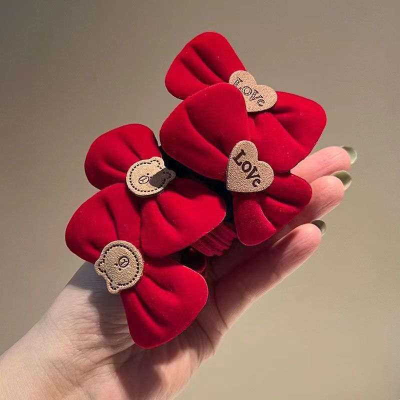 红色蝴蝶结丝绒发圈女童新年头绳儿童扎头皮筋高颜值头绳秋冬头饰