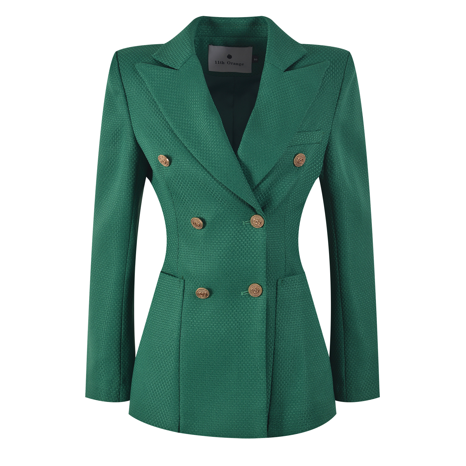 春秋绿色双排扣手工直角垫肩收腰显瘦通勤高级感职业装西装外套女