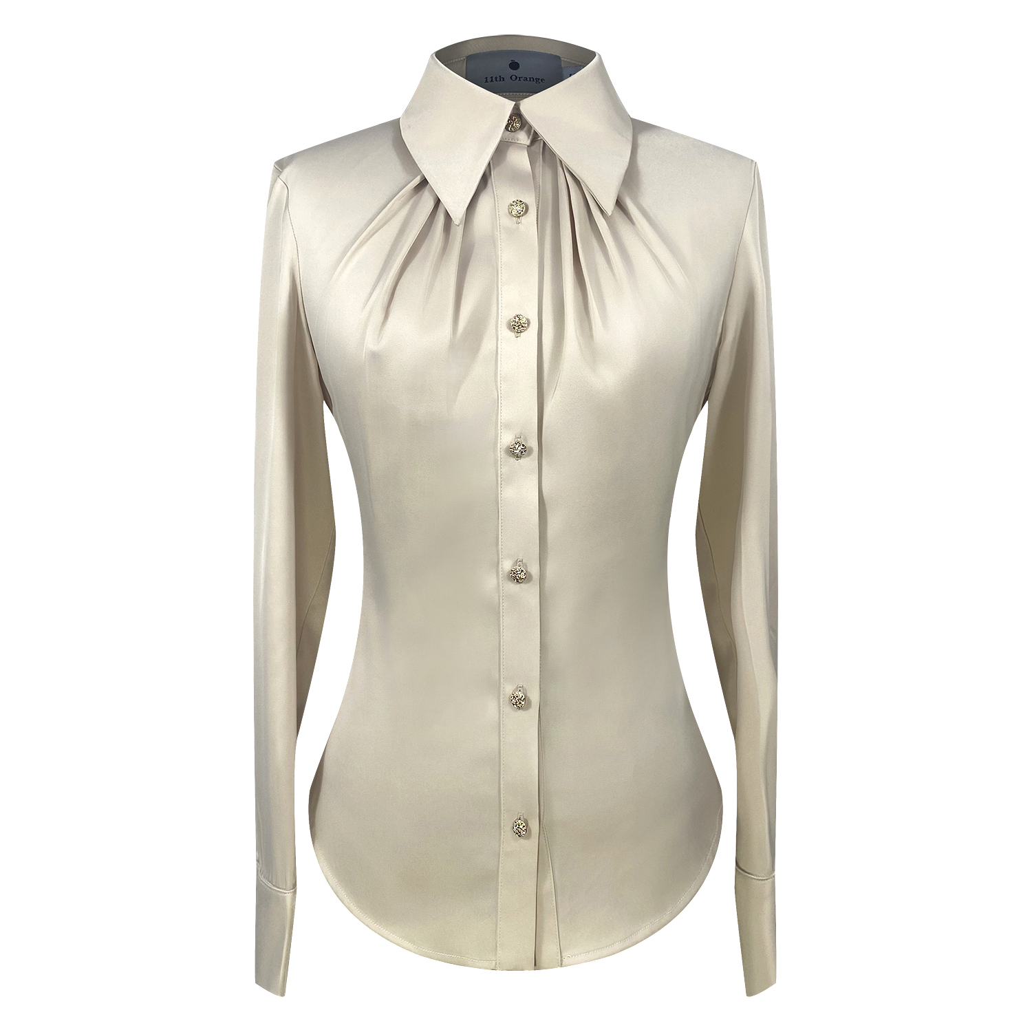 衬衫chic香槟色别致收腰小众设计御姐气质通勤高级感醋酸缎面衬衣