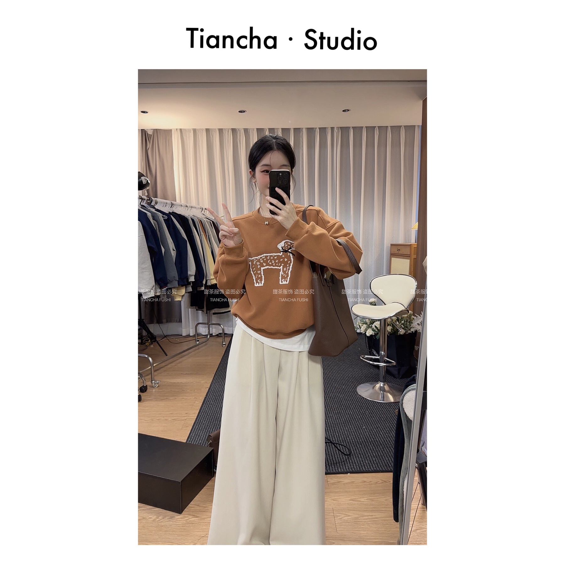 sweet c【斑点狗】秋冬季新款韩风卫衣实穿女装落肩圆领长袖P133#