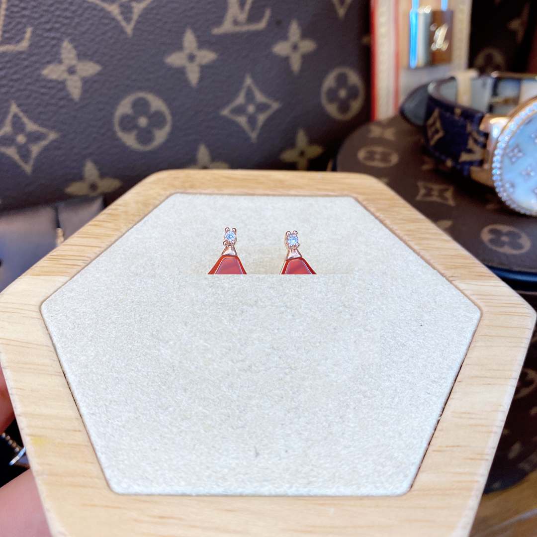925银合成锆石耳饰 定制黑标K红色小扇子百搭耳钉dois12