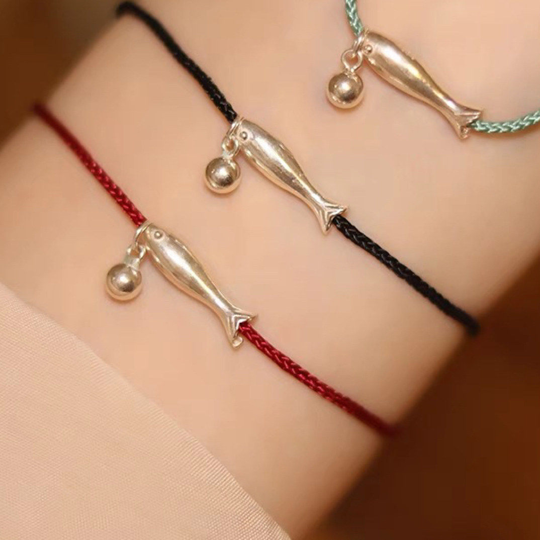 925银手链 手工编织-小鱼铃铛锦鲤手链简约百搭生日礼物闺蜜情侣