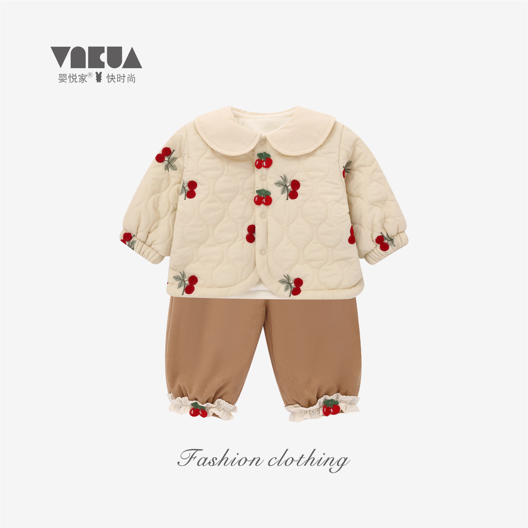 婴悦家冬款保暖娃娃领樱桃加绒外套+加棉裤子87995+87997