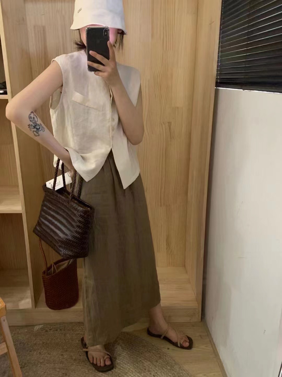 [清楚]夏季百搭款亚麻松紧腰半裙