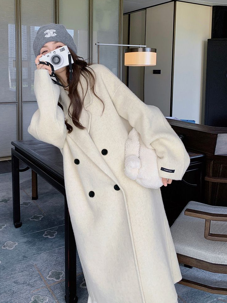 燕麦色双面毛呢大衣2025秋冬新款韩版宽松中长款爆款呢子外套女