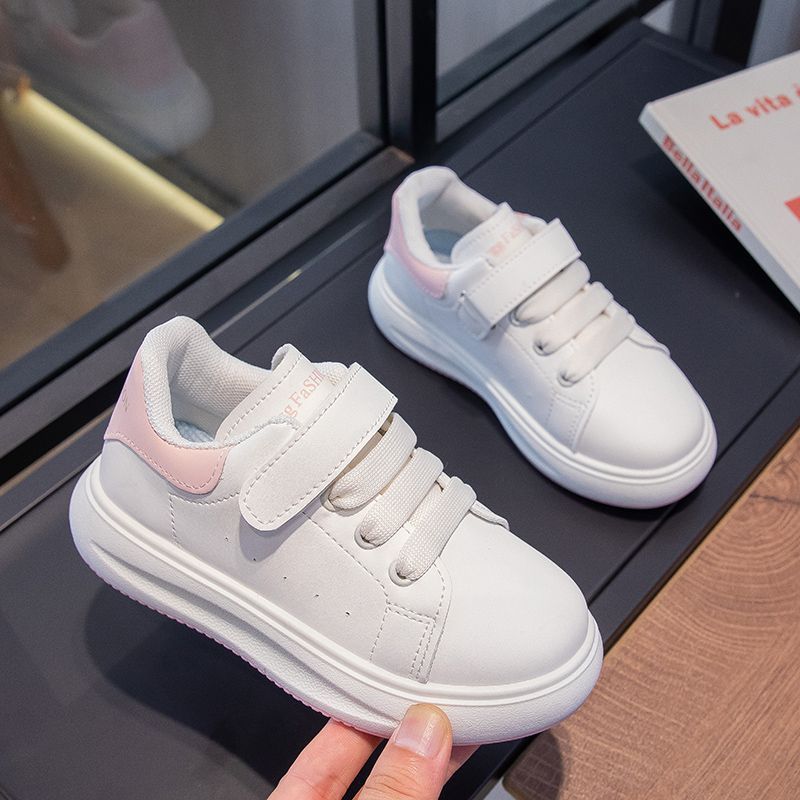 DM宝宝大童儿童板鞋2024春夏新款皮面运动鞋女孩校园时尚小白鞋