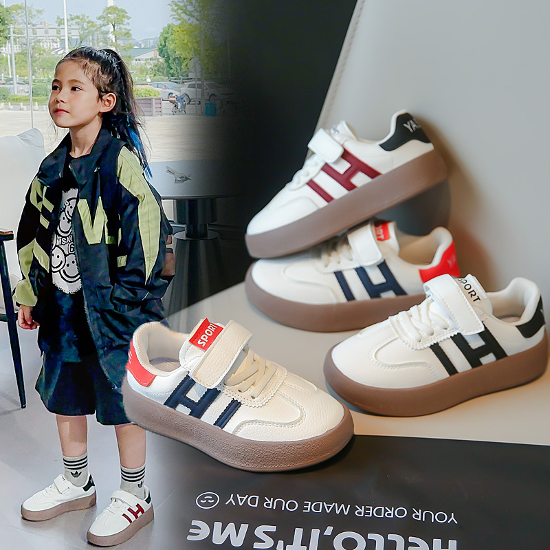 软底运动鞋2023宝宝新款男童板鞋透气皮面休闲儿童鞋子潮牌小白鞋